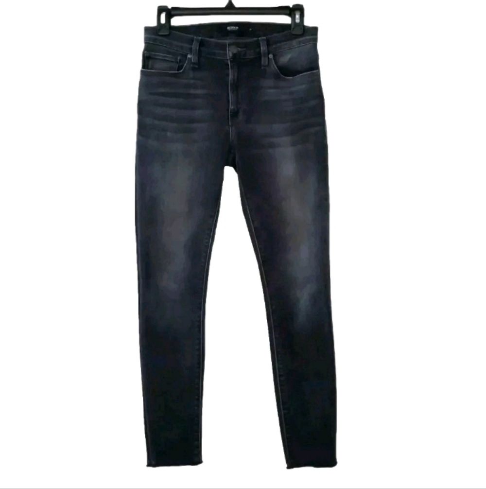Hudson Womens Size 27 R Gray Mid Rise Skinny Jeans Raw Hem Stretch Distressed